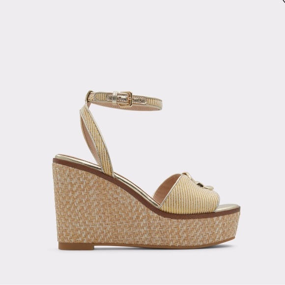 Aldo Gold Wedge Sandals with Ankle Strap - Picture 1 of 12